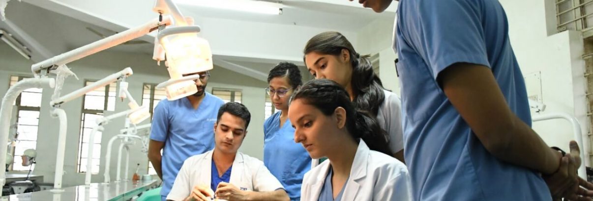 Students of SDM College of Dental Sciences practicing