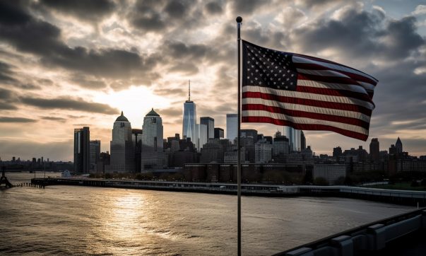 flag-flies-front-city-skyline-mi