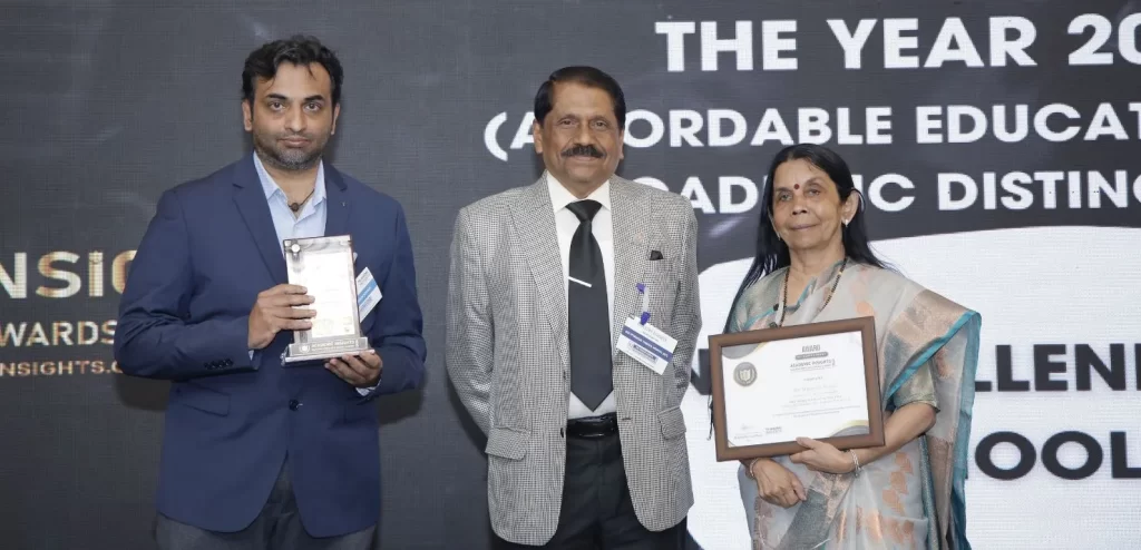 Dr. Rajeev Kishen, the Founder Secretary and Mrs. Geeta Madhavan, the Founder Chairperson of New Millennium School receiving award at the Academic Insights Education Excellence Awards & Summit 2024