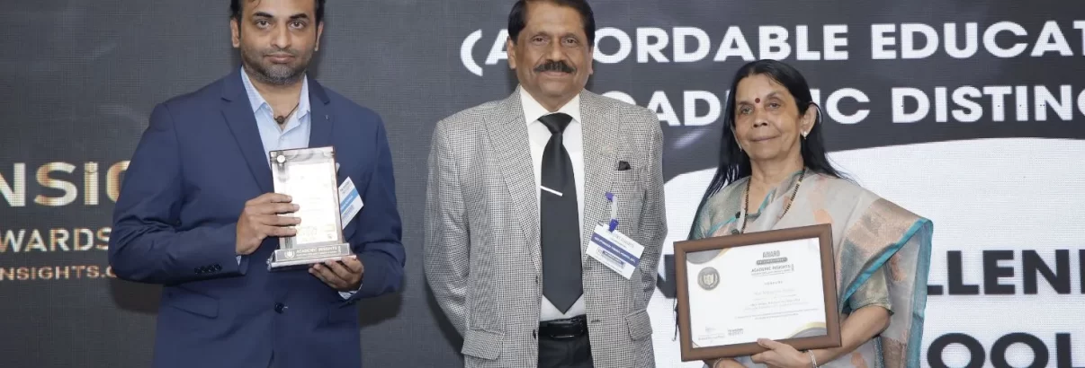 Dr. Rajeev Kishen, the Founder Secretary and Mrs. Geeta Madhavan, the Founder Chairperson of New Millennium School receiving award at the Academic Insights Education Excellence Awards & Summit 2024