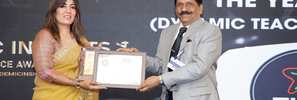 Ms. Padmini Raghavendra, the Director of Business Development and Administration - TIPS International School Hyderabad & Coimbatore, receiving the award at the Academic Insights Education Excellence Awards & Summit 2024