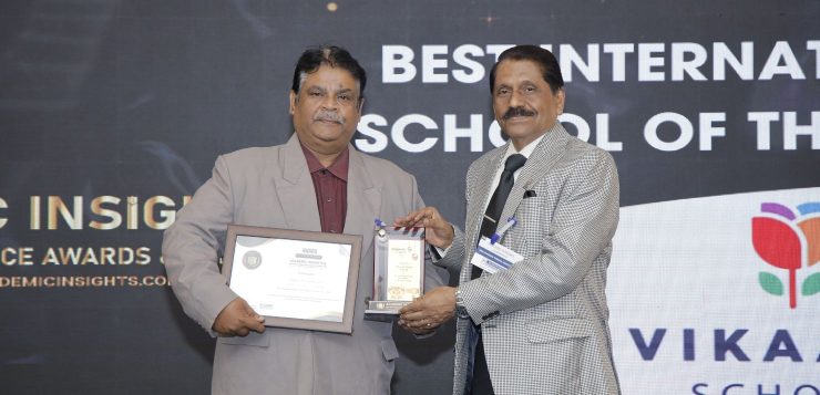 N. P. Murali, the Principal of Vikaasa World School receiving the award at the Academic Insights Education Excellence Awards & Summit 2024