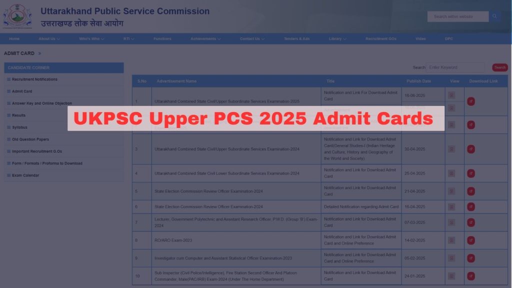 image of UKPSC Upper PCS 2025 Admit Cards Out Today