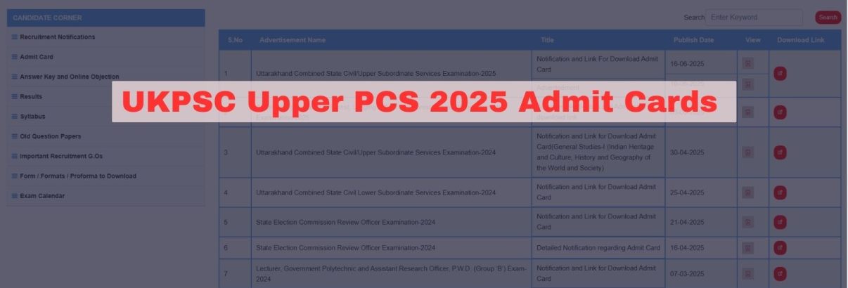 image of UKPSC Upper PCS 2025 Admit Cards Out Today