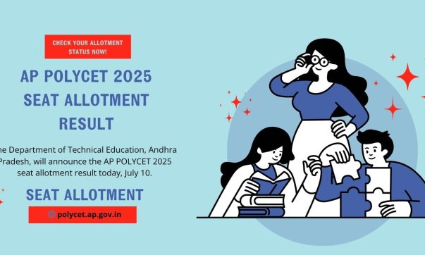 Banner announcing the AP POLYCET 2025 Seat Allotment Result declared on July 10, 2025, with instructions to check allotment status at polycet.ap.gov.in using login credentials