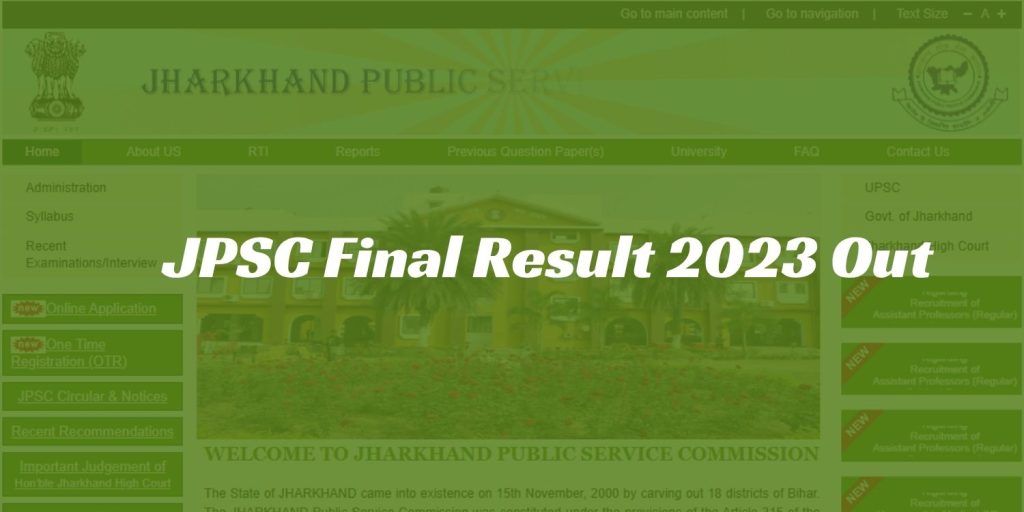 image of JPSC Final Result 2023 Out
